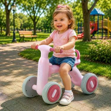 Imagem de Bike Infantil Balance Bike Rosa 4 Rodas 1 Ano Luzes Integradas Rosa Unitoys