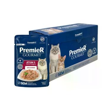 Imagem de Caixa 20Un Sachês 70g Premier Gourmet Gatos Adultos Castrados Alimento