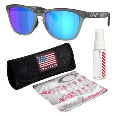 Imagem de Oakley Óculos de sol FROGSKINS RANGE OO9284 formato redondo com kit oficial de óculos, Armação preta fosca | Lente safira Prizm