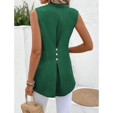 Imagem de Blusa feminina verde esmeralda sem mangas - decote em V com detalhe de botão nas costas, Verde, X-Large