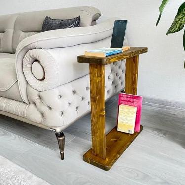 Imagem de Mesa lateral skinny de 16,5 cm para apartamento pequeno entre cadeiras, mesa muito estreita para poltrona, poltrona, mesa de canto fino para sala de estar, quarto, bebidas (castanho)