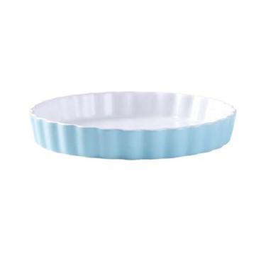 Imagem de Assadeira de pizza assadeira de cerâmica, forno doméstico, micro-ondas, prato especial, molde de bolo, resistente a altas temperaturas, prato de arroz de queijo, assadeira (azul, 25,4 cm)