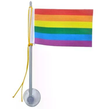 Imagem de Mini Bandeira LGBT com Ventosa para Vidro Mastro PVC 14 cm Poliéster Leve Estampa de um Lado SP Bandeiras