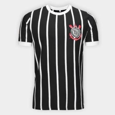 Imagem de Camisa Corinthians Listrada Retrô Democracia, Masculina, Preta,GG
