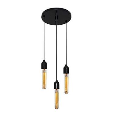 Imagem de Lustre Pendente Luminária Retro Suporte para Lâmpada não Inclusa, Vivare Iluminação, Pendente4162/3 PLPR, Preto, Pequeno