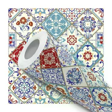 Imagem de Papel De Parede Adesivo Lavável Cozinha Azulejo Português Ladrilho Col