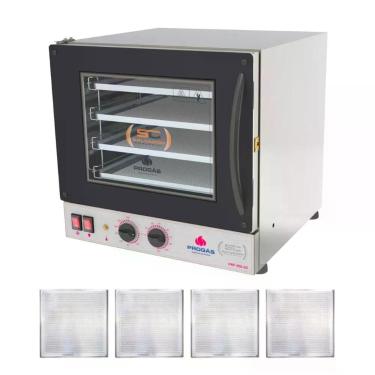 Imagem de Kit Forno Turbo Elétrico Progás PRP-004 em Aço Inox com 4 Assadeiras Preto 110V