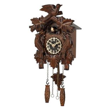 Imagem de Kintrot Relógio cuco tradicional floresta negra esculpido à mão para parede | Decoração de parede antiga com pêndulo de folha de bordo, 12 melodias, sensor noturno e pássaro cantante 48 x 20 cm