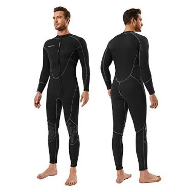 Imagem de Seaskin Roupa de mergulho masculina curta de 3 mm, roupa de mergulho de corpo inteiro com zíper frontal para mergulho, snorkeling, surfe, natação, PP