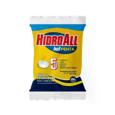 Imagem de Desinfetante para Piscina Cloro Penta Pastilha Multifunção 200g Hidroall do Brasil