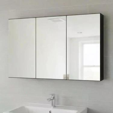 Imagem de Armário 90cm MDF Aéreo Banheiro 3 Portas Com Espelho Montado SEM FUNDO