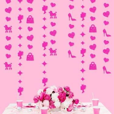 Imagem de lawfly Pacote Com 6 Guirlandas De Festa Baby Girls Rosa Choque, Decorações Penduradas Aniversário, Faixas Serpentina Para Despedida Solteira, Artigos Princesa, Decoração Tema Boneca