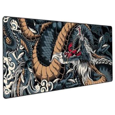 Imagem de Mouse Pad Gamer Speed Extra Grande Desk Pad Profissional com Borda Costurada 70x35 Dragão Azul Premium GAXMARK