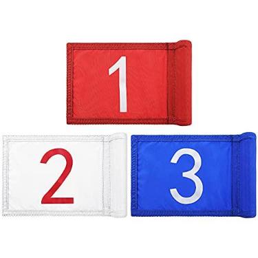 Imagem de 3 peças de bandeira de golfe com tubo inserido putting bandeira de golfe verde numerada bandeira de golfe 420d mini bandeiras de nylon para quintal interior ao ar livre quintal jardim bandeira de golf