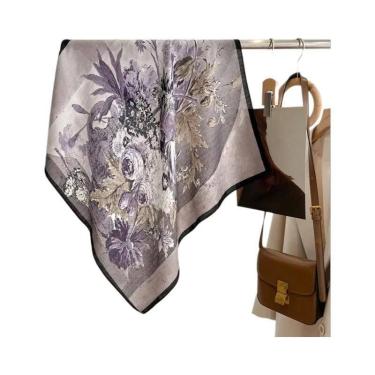 Imagem de Bandanas De Algodão Com Estampa Floral, Lenço Quadrado De 70cm, Acessó