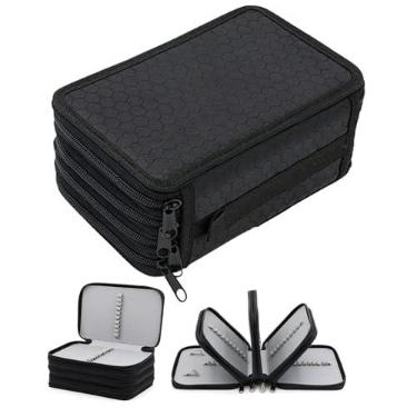 Imagem de Estojo Escolar Box, Grande, com 3 Divisórias e 72 Elásticos, Feminino, Masculino, Zíper e Tecido Resistentes, com Alça, Qualidade Premium (Preto)