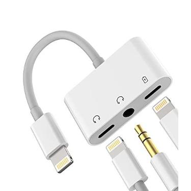 Imagem de Zoyuzan Adaptador de áudio de fone de ouvido 3 em 1, carregamento rápido de 2,4 A, áudio de voz Hi-Fi, amplamente compatível com iPhone 14, iPad, carregador dongle e divisor de fone de ouvido