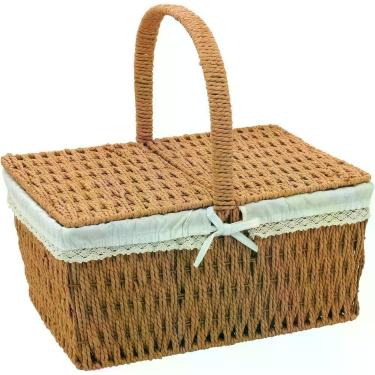 Imagem de Cesta Piquenique Fibra 38x40x19cm Natural Decorativa Organizadora - HO