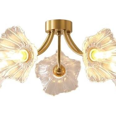 Imagem de 3 Luzes Vintage Cobre Vidro Teto Luz Flor de Lótus Perto de Luminárias de Teto Lustre Sputnik de Latão Iluminação Moderna de Meados do Século para Quarto Sala de Estar Sala de Jantar Casa de