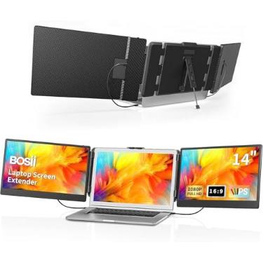 Imagem de Monitor extensor de tela BOSII para laptop – Portátil, triplo, IPS FHD 1080P, HDMI/USB-A/Tipo-C para laptops (comprimento máximo: 15,74 polegadas), compatível com Windows e Mac, para viagem e trabalho