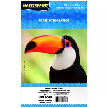 Imagem de Papel Fotográfico 115g A4 Glossy Branco Brilhante Masterprint com 50 F
