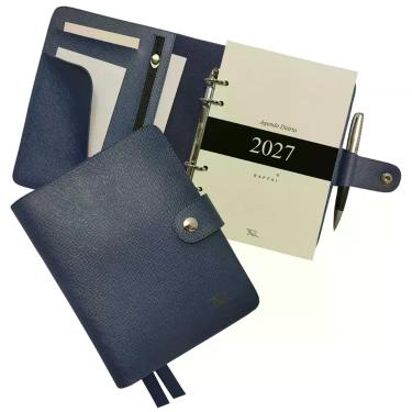 Imagem de Agenda Diária 2027 190-R Personalizada Raffai Couros, Azul Jeans