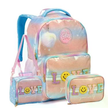 Imagem de Kit Mochila Costas Love Kids Lancheira Térmica E Estojo Box - Seanite,