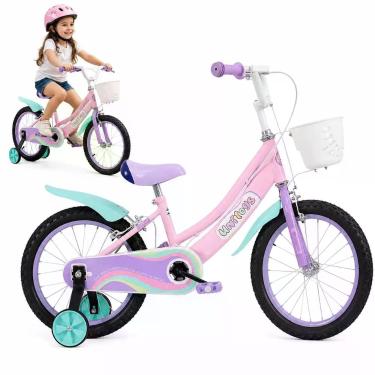 Imagem de Bicicleta Infantil Menina Aro 16 Rosa Quadro Alumínio freio Rodinhas P