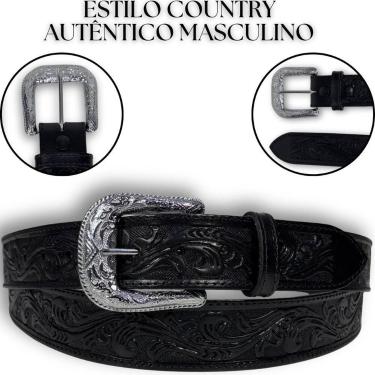 Imagem de Cinto Masculino Couro Bordado Reto Dawson Caramelo, Preto, 110