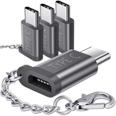Imagem de JSAUX Adaptador micro USB (fêmea) para USB C, pacote com 4, adaptador USB tipo C de alumínio com chaveiro, carregamento rápido, compatível com Samsung Galaxy S10, S9, S8 Plus, Note 9 8, LG V30 G5 G6