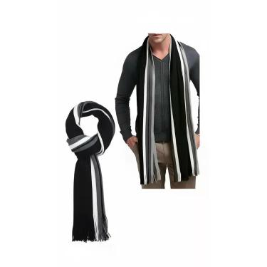 Imagem de Cachecol Masculino Listrado Xale Clássico Lã Scarf Desenho D - Federal