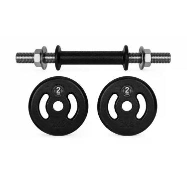 Imagem de Kit Barra Curta e Anilhas Fitness Musculação Academia 4Kg - Panela de 
