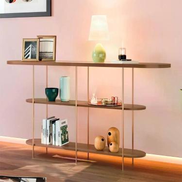 Imagem de Aparador De Sala Com Prateleiras Pé Metal Infinity Castanho - Hb Móveis