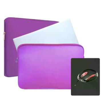 Imagem de Kit Capa Case para Notebook 17 polegadas Luva Roxa + Mouse Led c/ Fio 