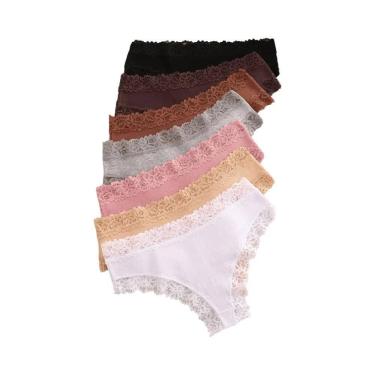 Imagem de Conjunto De Calcinhas Brasileiras Sexy De Renda E Algodão Sem Costura 