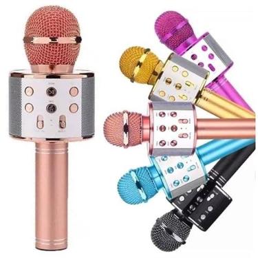 Imagem de Microfone KARAOKE Bluetoot Para Festas E Eventos Animados BRINQUEDO REPORTER SEM FIO YOUTUBER MUDA VOZ (DOURADO)