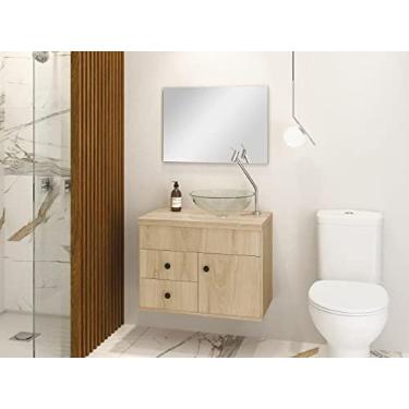 Imagem de Armário Para Banheiro Luna 61x46 MDF Espelho Lapidado e Cuba Vidro Cor:Nature