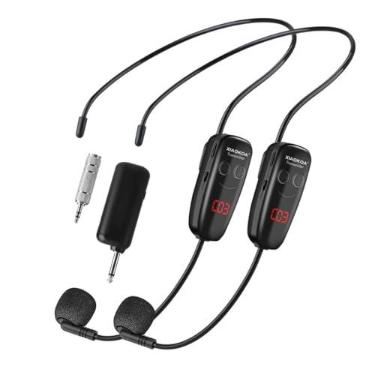 Imagem de Microfone Sem Fio, Sistema de Microfones Duplos UHF, Carregamento USB-C, Mic de Cabeça com Display Digital, para Sistemas de Som, Amplificadores de Voz, Aulas, Guias Turísticos