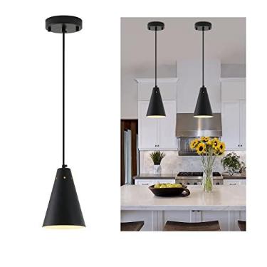 Imagem de Luminária pendente preta para luminárias de cozinha, pequenos lustres industriais modernos com cúpula de metal cone, mini luminárias ajustáveis para pendurar sobre ilha, bar, sala de jantar (1 pacote)