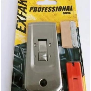Imagem de Raspador Profissional com L�mina de Metal, Suporte em A�o Inoxid�vel, 5 L�minas de Reposi��o, limpeza de Cooktop M�rmore vidro e outros.