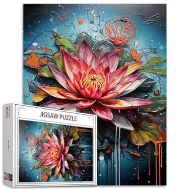 Imagem de TUMOVO Quebra-Cabeça De Flor Lótus Com 1000 Peças Para Adultos E Famílias (Nenúfar, Floral Tropical, Flor) Perfeitamente Encaixados, 19,7'' X 27,6'' Polegadas, Arte Mágica Emoldurar Grafite Flores S