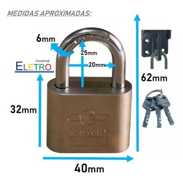 Imagem de Cadeado Pequeno Chave Atomica 40mm Com 3 Chaves Proteção Antifurto Par