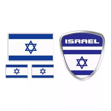 Imagem de Kit Adesivos Resinados Bandeira Israel Escudo Decorativo Efeito 3D Preto Cobra Motoparts