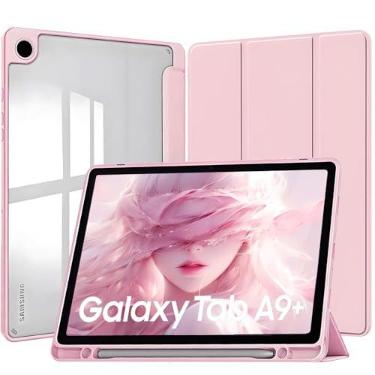 Imagem de Capa para Galaxy Tab A9 Plus Samsung Tablet A9+ 11 Polegadas 2023 Capinha Protetora Fina Capa Traseira Transparente com Suporte para Lápis Completa - Rosa