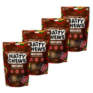 Imagem de Kit 4 Embalagens Mordedor Natural Recortes de Esôfago e Traqueia Desidratados Misturita Natty Chews Para Cães - Total de 400g