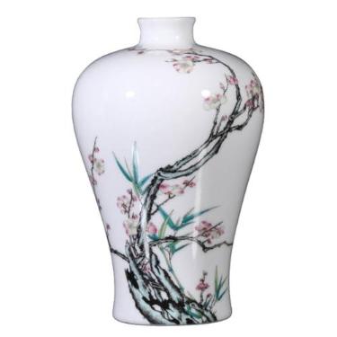 Imagem de x3anggyt5 Vaso de flores de cerâmica pastel ameixa e bambu decoração de sala de estar decoração de mesa chinesa feita à mão para casa decoração de casa