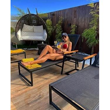 Imagem de Sarah Móveis Kit de Espreguiçadeiras e Mesa para Piscina e Jardim - Casual - Alumínio e PVC - Preto - 2 Espreguiçadeiras com Apoio de Braço - Mesinha Ripada - Outdoor