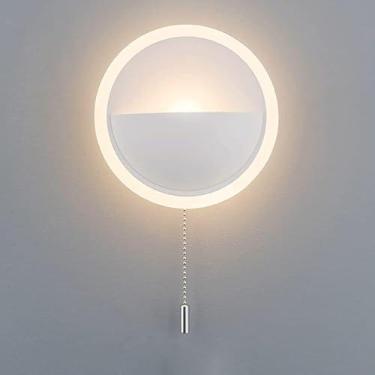 Imagem de Lâmpada De Leitura De Cabeceira Led Moderna Com Interruptor De Puxar, Arandela De Parede Circular Para Quarto Com Função De Ajuste De Brilho De 3 Níveis