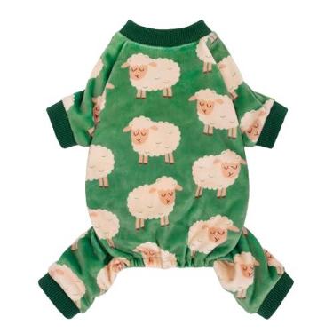 Imagem de Fitwarm Pijama engraçado para cães de ovelha, roupas quentes de inverno para cães pequenos, meninos e meninas, macacão aconchegante para animais de estimação com pés, verde, branco, pequeno