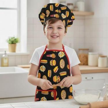 Imagem de Kit Avental Infantil de Cozinha Estampado Kids com Chapéu - Mava Enxov